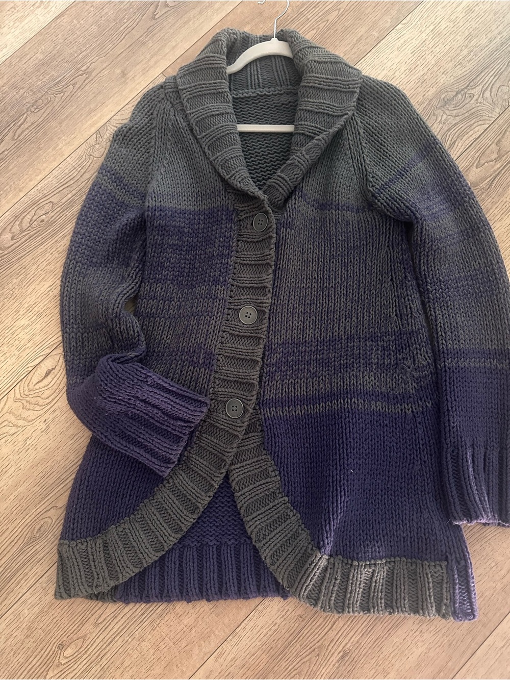 Margaret O'Leary Gray and Purple Ombre Shawl Collar Cardigan
